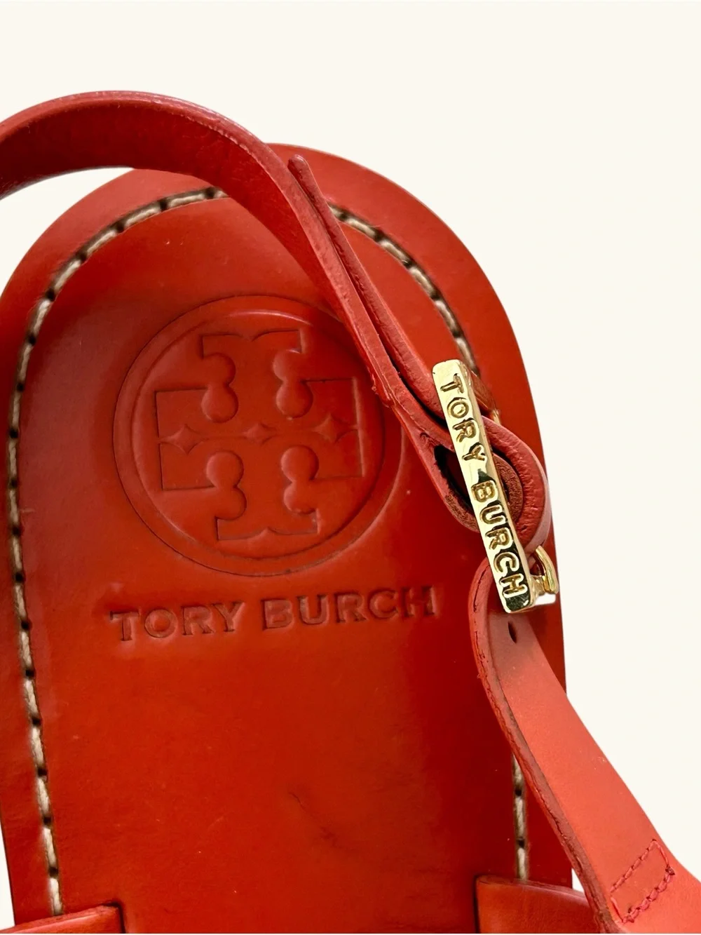Tory Burch Daniela Sandals 8.5 Orange Leather Perforated Logo Thong Sandals